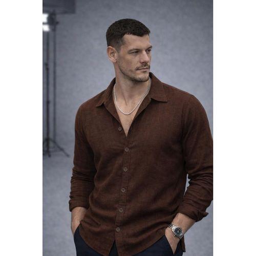 Apaş Yaka Oversize Müslin Kumaş Gömlek - Kahve