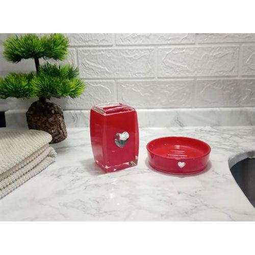 2 Li Banyo Seti,Kırmızı Kalpli Akrilik