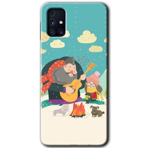 MRCİLETİSİM Samsung Galaxy M31s Kılıf Baskılı Kapak - Kış Pikniği +Tam Kaplayan Mat Seramik