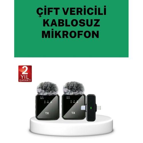 Canlı Yayın Ve Video Çekimleri İçin Çiftli Kablosuz Yaka Mikrofon