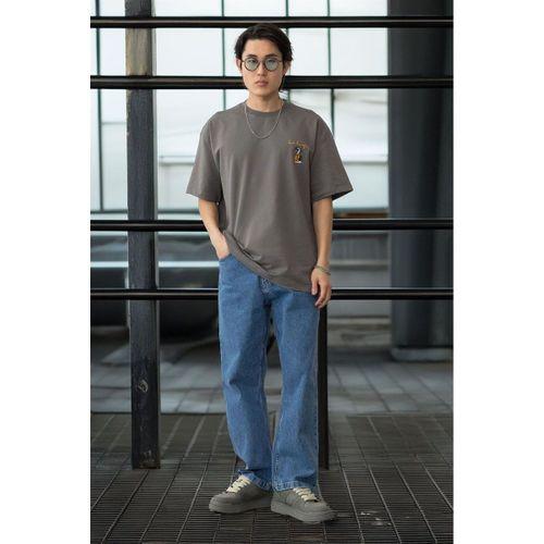 Cep Baskılı İki İplik Kumaş Pamuklu Oversize Erkek T-Shirt - Kapari
