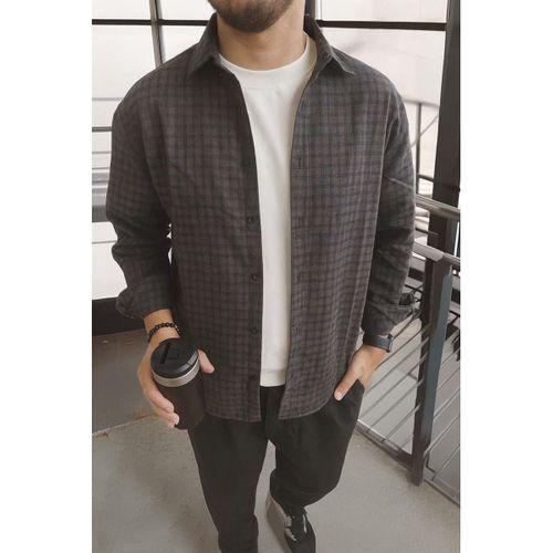 Alfonso Ekose Büyük Kareli Relaxed Fit %100 Pamuklu Flanel Kumaş Erkek Gömlek - Kahve