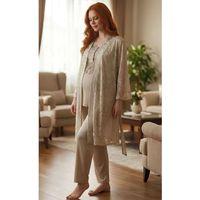 Bone 6201 Kadın Jakar Saten Sabahlıklı Lohusa Pijama Takımı