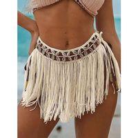 Ekru Bikini Üstü Deniz Kabuklu Püsküllü Pareo,beachwear,bikini Üstü El Emeği Plaj Eteği,bohem Etek