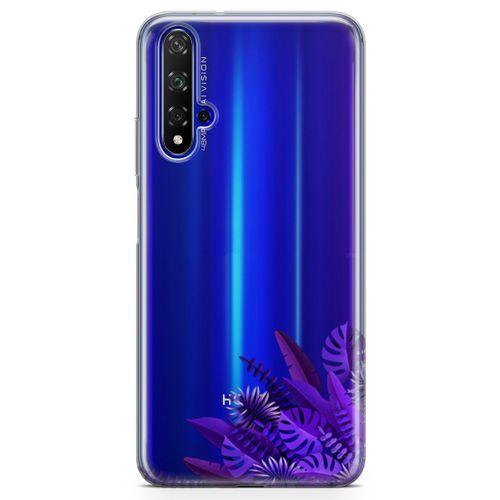 Honor View 20 Kılıf Mor Yapraklar Arka Kapak Koruma Desenli Full Koruyucu