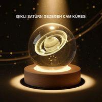 Dekoratif 3d Satürn Motifli Kristal Küre Işıklı Gece Lambası