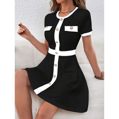 Kadın Kısa Kollu Bisiklet Yaka önden Düğmeli Modal Elbise