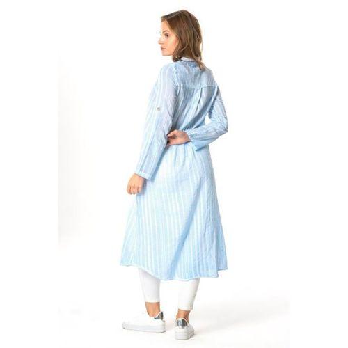 Uzun Kol Yakalı Gofre Mevsimlik ve Yazlık Tunik Buz Mavi 9012