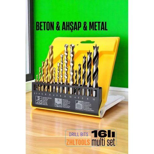 Zhltools Matkap Ucu Seti- Beton Metal Ahşap Matkap Ucu Drill Bits Set 16 lı SET