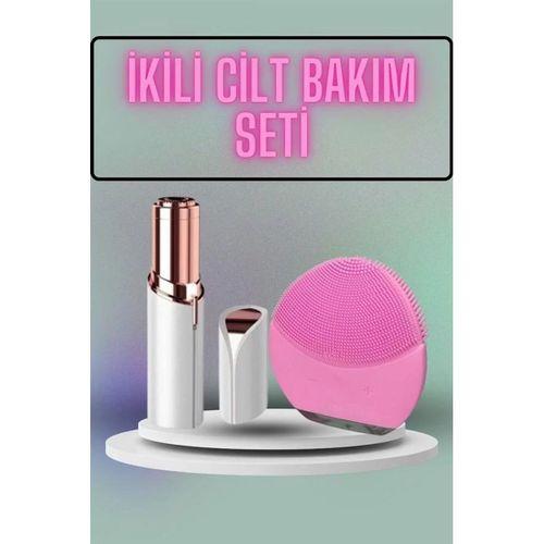 Kaş Bıyık Ve Yüz Epilasyon Aleti Ve Titreşimli Yüz Temizleme Masaj Aleti İkili Set