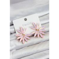Pembe Renk Kristal Taşlı Lotus Model Kadın Küpe