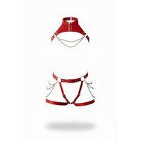 Kırmızı Jartiyer Harness Zincir Detaylı Deri Vücut Takımı - Brf1369