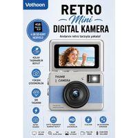 Retro Mini Dijital Kamera 1080p 1 47 İnç Flip Ekranlı Flaşlı Selfie Vlog Kamerası 4gb Sd Hediyeli Mavi