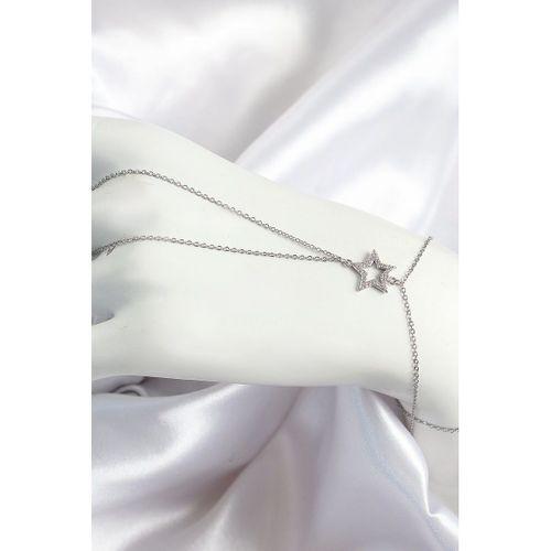 Pirinç Zirkon Taşlı Yıldız Model Gümüş Renk Kadın Şahmeran