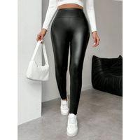 Kadın Yüksek Bel şardonlu Parlak Deri Tayt