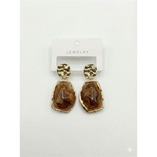 Akrilik Taşlı Küpe - Kahverengi