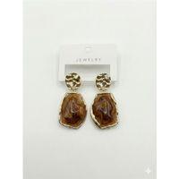 Akrilik Taşlı Küpe - Kahverengi