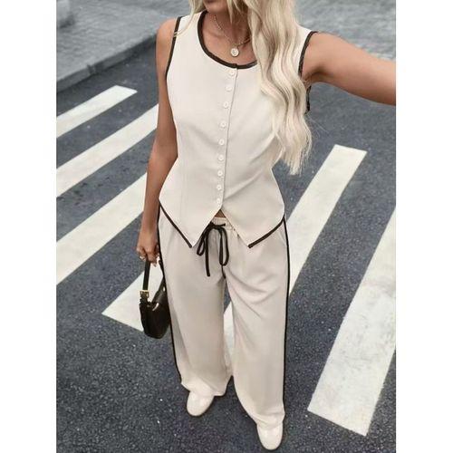 Kadın Kolsuz önü Düğmeli Yelek Ve Pantolon Ikili Takım