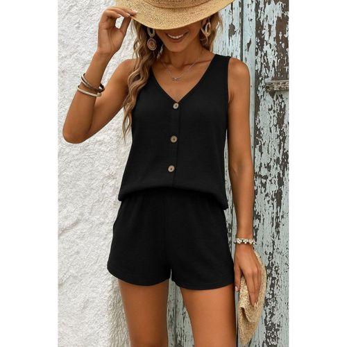 Kadın Askılı Kolsuz V Yakalı önden Düğmeli Bürümcük Bluz Ve Short Ikili Takım