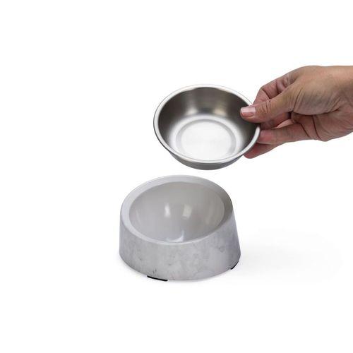 Beeztees DBL Kedi Mama Su Kabı, Paslanmaz Çelik, Beyaz Mermer Görünümlü, 14,5x3,3x7,6cm, 160ml