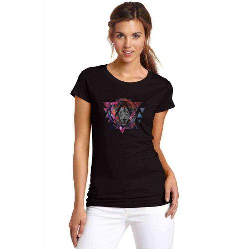Triangle Lion Screen 2 Baskılı Siyah Kadın Tshirt