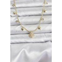 Pirinç Gold Renk Zirkon Taşlı Kutup Yıldızı Model Kadın Kolye