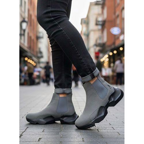 BA0444 Bağcıksız Rahat Yüksek Taban Füme Erkek Spor Yarım Bilek Bot