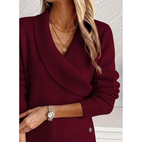 Kadın Uzun Kollu Yakalı Yandan Düğmeli Triko Bluz