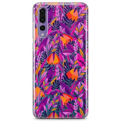 Huawei P20 Pro Kılıf Pembe Turuncu Yaz Otları Arka Kapak Koruma Desenli Full Koruyucu