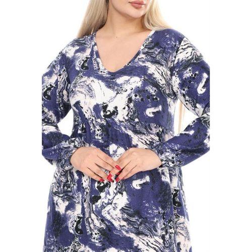 Melsay Butik Kışlık Robalı Yumoş Uzun Kollu Mavi Batik Desenli Cepli Elbise