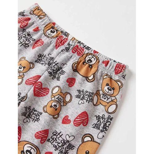 4/10 Yaş Ayıcık Baskılı Pamuk Penye Çocuk Pijama Takımı
