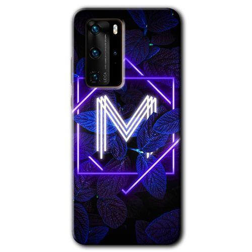 Potkal Hediye Fabrikası Huawei P40 Pro Kılıf HD Desen Baskılı Arka Kapak - Dark Neon Yaprak M Harfi