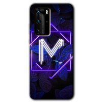 Potkal Hediye Fabrikası Huawei P40 Pro Kılıf HD Desen Baskılı Arka Kapak - Dark Neon Yaprak M Harfi