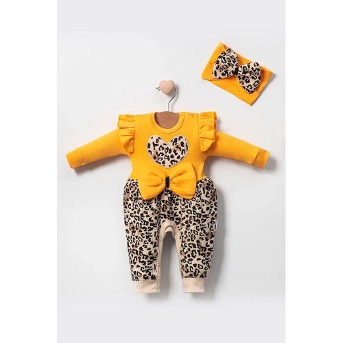 Leopar Desenli Fiyonklu % 100 Pamuk Kız Bebek Tulum