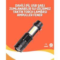 Şarjlı Led El Feneri - 14500 Pil Dahil, 4 Işık Modu, Mini Boy