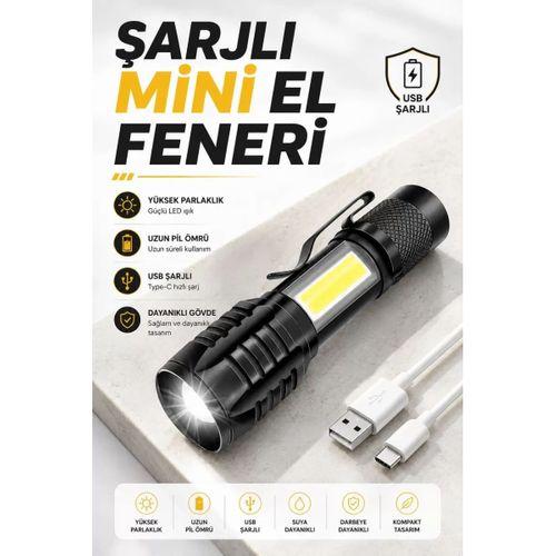 El Feneri Led Usb Şarjlı Zoom Mini Led Işık Acil Durum Feneri