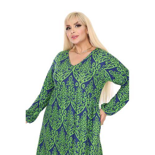 Melsay Butik Kışlık Robalı Yumoş Uzun Kollu Yeşil Dantel Desenli Elbise