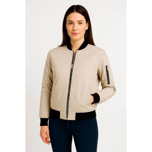 Içi Astarlı Fermuarlı Bomber Mont Ceket - Bej