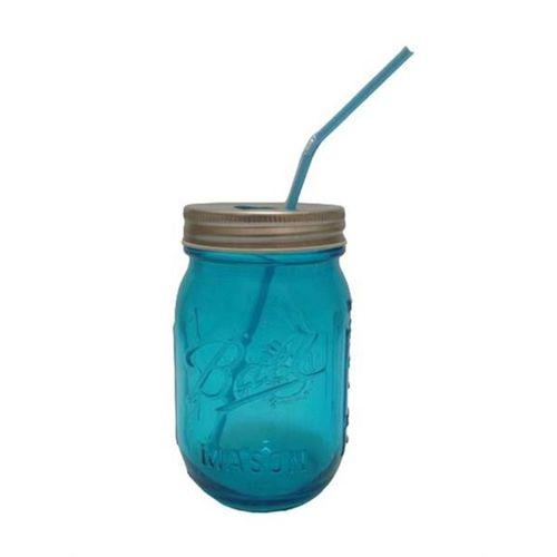 Pipetli Cam Kupa Bardak,Mavi 8X8X10Cm 420Ml