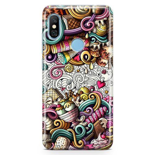 Xiaomi Redmi Note 6 Pro Kılıf Dondurma Doodle Arka Kapak Koruma Desenli Full Koruyucu