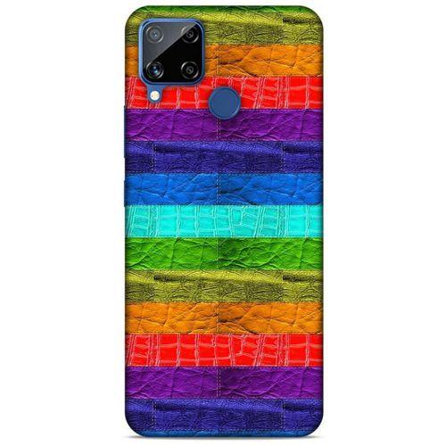 Oppo Realme C15 Kılıf Patchwork (38) Neo Hybrid Kılıf Yeşil Kırmızı Mor
