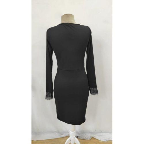 Kadın Uzun Kollu Bisiklet Yaka önden Dantel Ve Yırtmaç Detaylı Dalgıç Elbise