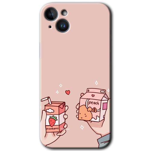 Potkal Hediye Fabrikası iPhone 14 Plus HD Baskılı Kılıf + 9D Tam Ekran Koruyucu - Meyveli Süt