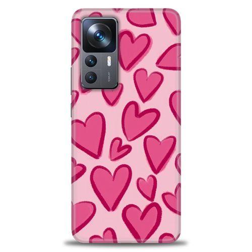 Xiaomi Mi 12T Kılıf HD Baskılı Kılıf - Pembe Kalp + Tam Ekran Koruyucu
