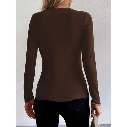 Kadın Uzun Kollu Yakadan Halka Detaylı Viskon Bluz