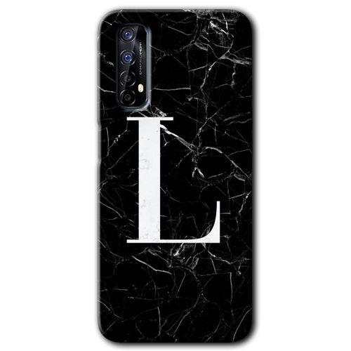 Realme 7 Kılıf HD Desen Baskılı Arka Kapak - Siyah Mermer Desenli L Harfi + Kırılmaz Cam