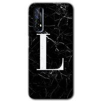Realme 7 Kılıf HD Desen Baskılı Arka Kapak - Siyah Mermer Desenli L Harfi + Kırılmaz Cam