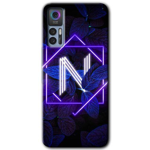 TCL 30 Plus Kılıf HD Desen Baskılı Arka Kapak - Dark Neon Yaprak N Harfi