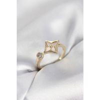 Gold Renk Köşeli Yonca Model Zirkon Taşlı Kadın Yüzük