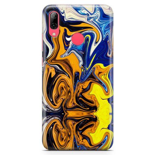 Huawei Y7 Prime 2019 Kılıf Mavi Turuncu Mermer Arka Kapak Koruma Desenli Full Koruyucu